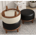 Pouf en bois avec dessus en cuir spécial chaise en bois massif